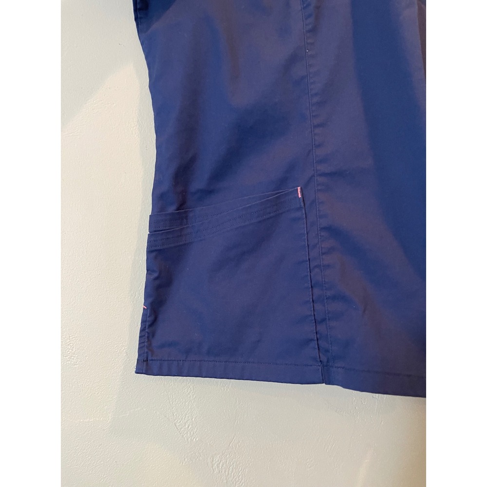 Butter-Soft Stretch Scrub Top Womens 2X Navy Grey Pink Colorblock V-Neck Pockets - Picture 5 of 12